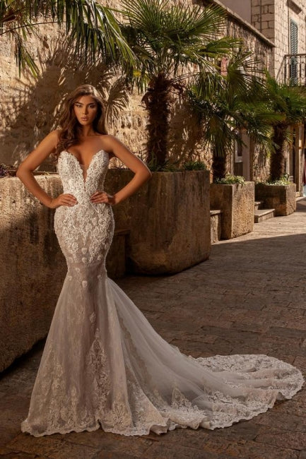 New Arrival sweetheart sleeveless mermaid lace Wedding Dresses