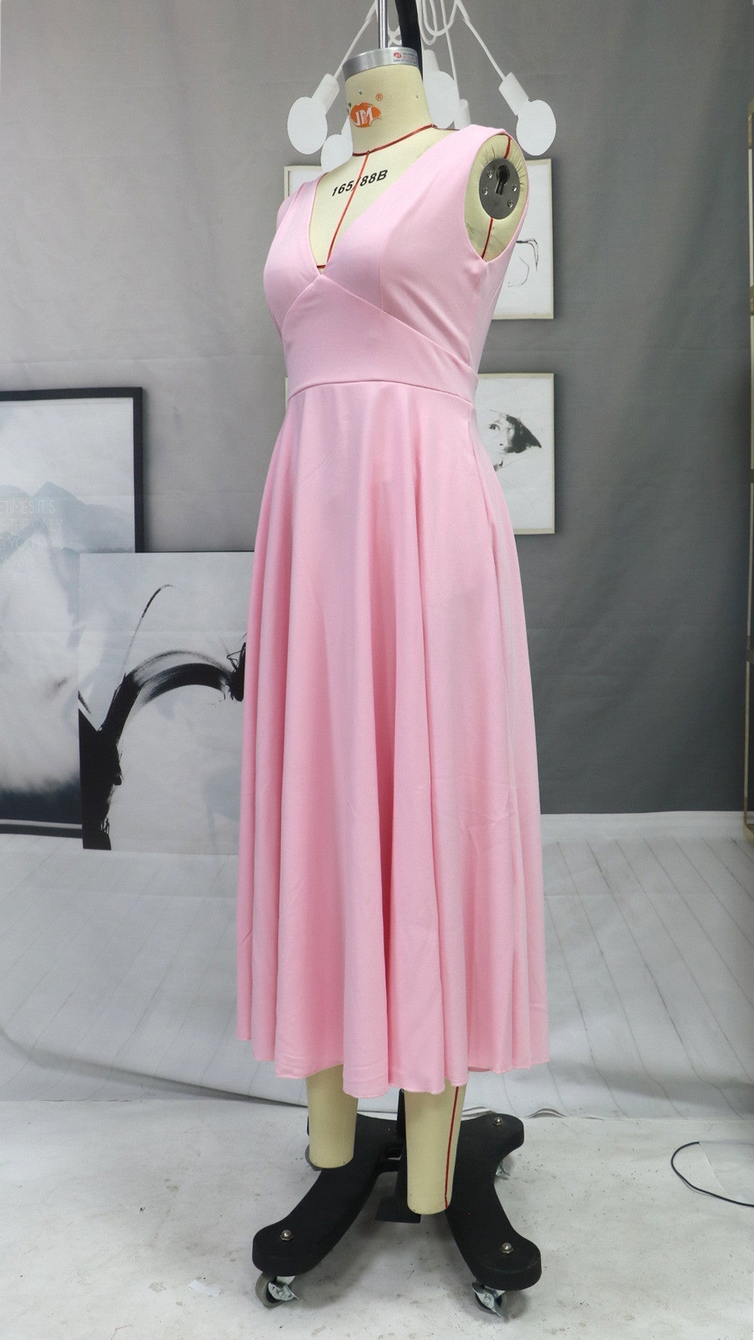 Newinlook Pink Sleeveless Prom Dress Long Tea-Length With Pockets