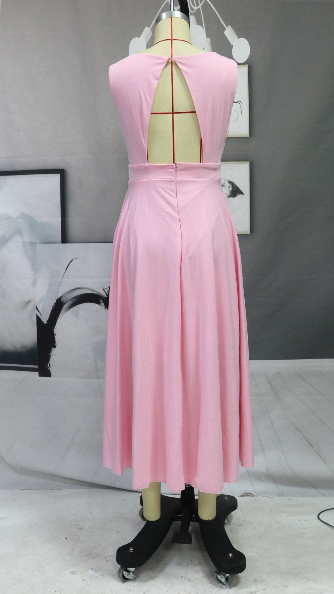 Newinlook Pink Sleeveless Prom Dress Long Tea-Length With Pockets