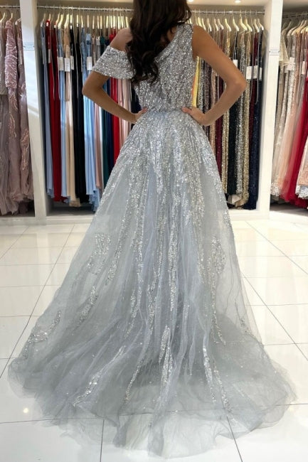 Elegant One-Shoulder Sleeveless Mermaid Lace Prom Dress with Sequins