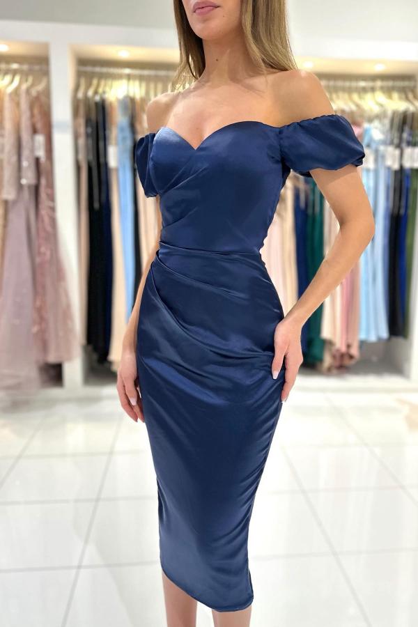 Off-the-Shoulder Dark Navy Prom Dress Sheath