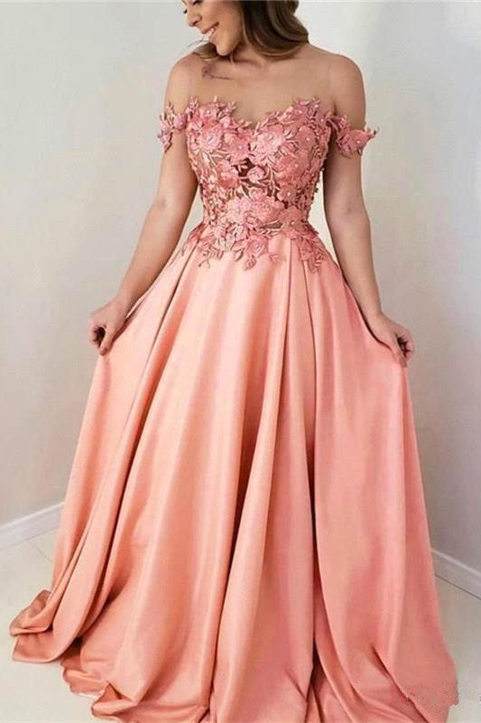 Off-the-Shoulder Evening Dress A-Line With Appliques