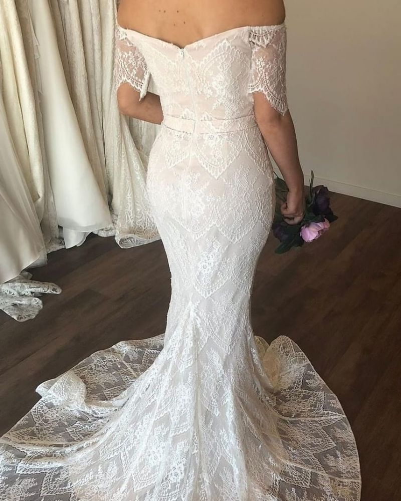 Off The Shoulder Lace mermaid Wedding Dresses Floor Length Bridal Gowns