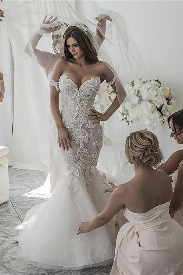 Off-the-Shoulder Lace Wedding Dress Mermaid Long