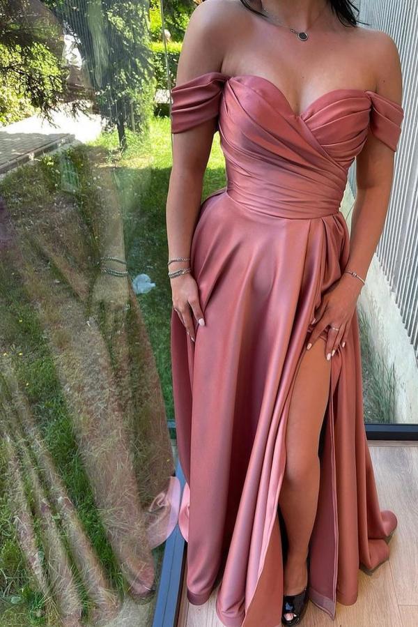 Off-the-Shoulder Long Prom Dress With Slit