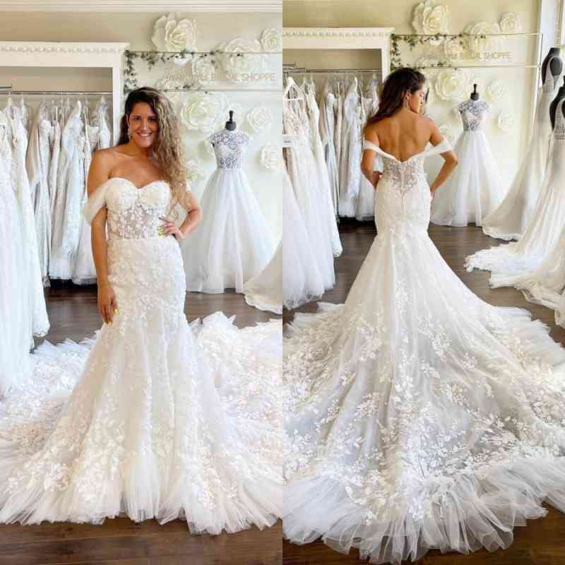 Off-the-Shoulder Mermaid Lace Wedding Dress Long