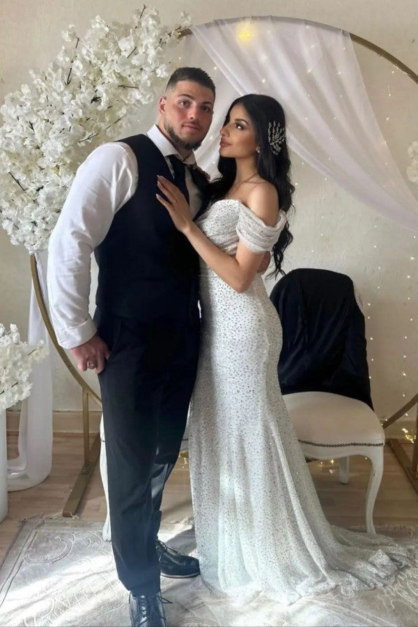 Off-the-Shoulder Mermaid Wedding Dress Sequins Long