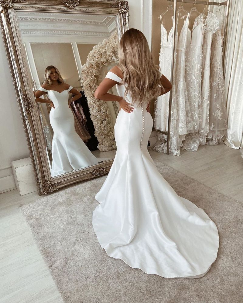 Off The Shoulder Mermaid Wedding Dresses Chic Sleeveless Bridal Gowns Online