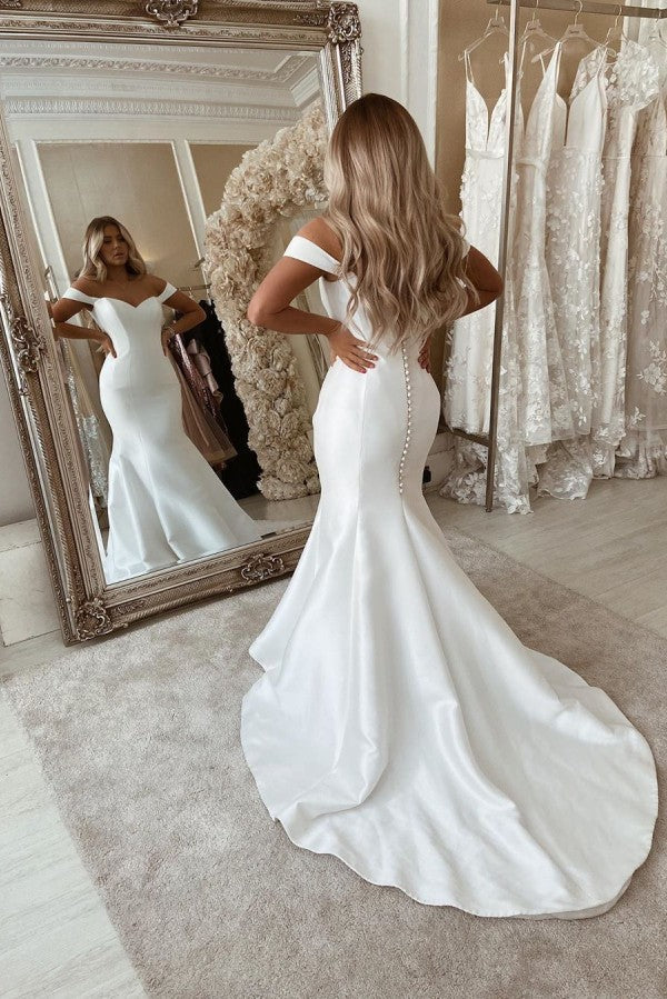 Off The Shoulder Mermaid Wedding Dresses Chic Sleeveless Bridal Gowns Online