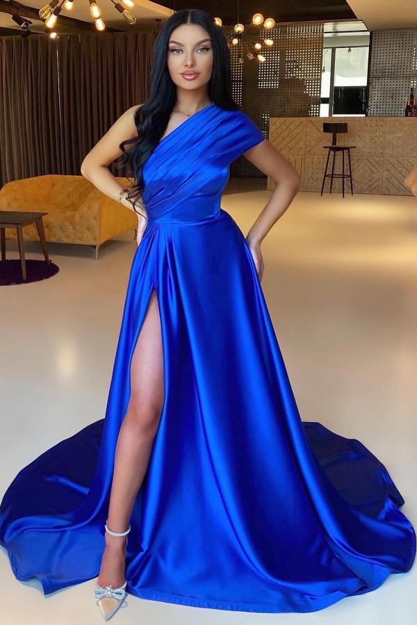 Off-the-Shoulder Royal Blue Evening Dresses Split