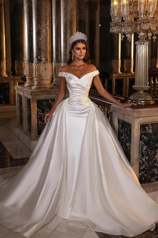 Off-the-Shoulder Satin Wedding Dress Mermaid Long