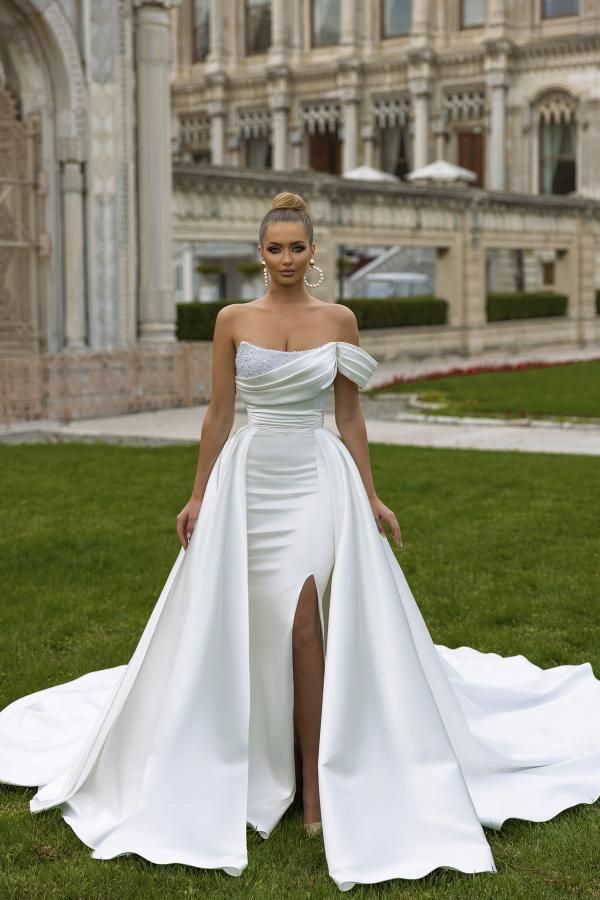 Off-the-Shoulder Wedding Dress Mermaid Split Overskirt