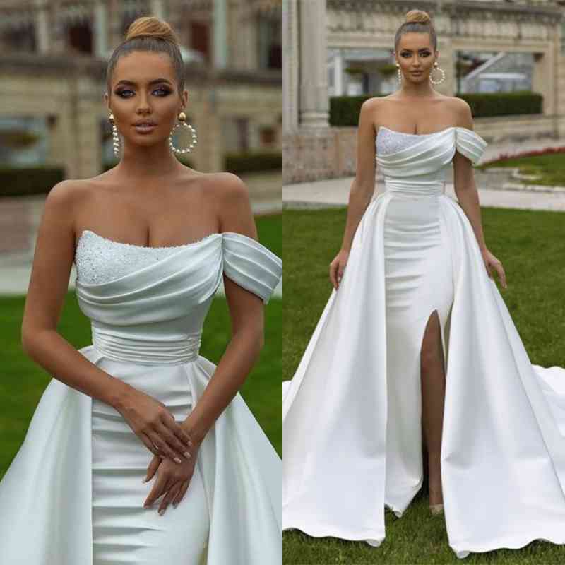 Off-the-Shoulder Wedding Dress Mermaid Split Overskirt