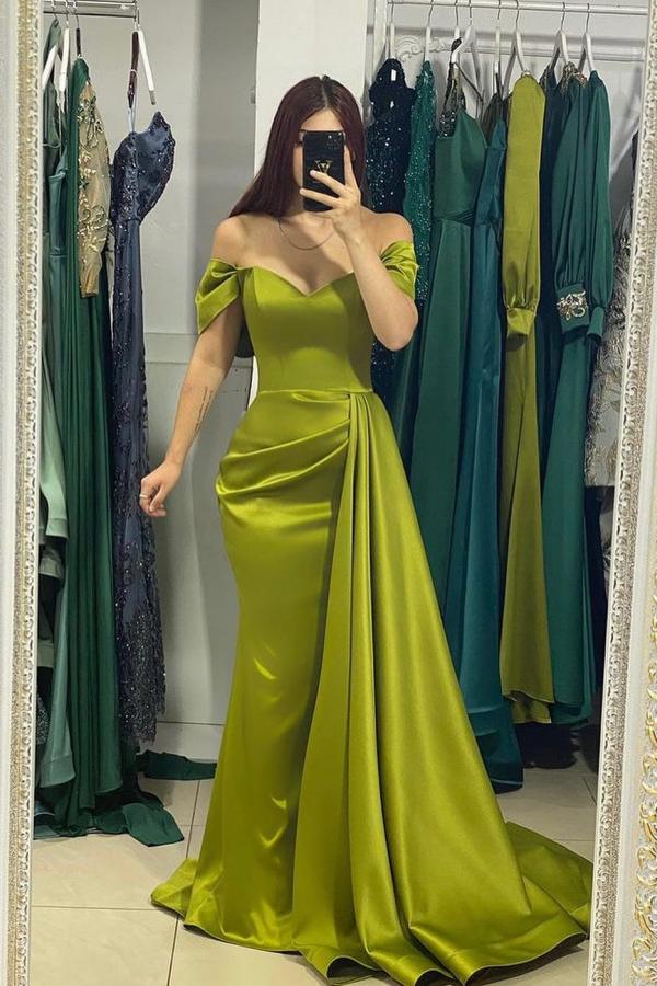 Olive Green Off-the-Shoulder Prom Dress mermaid With Ruffle