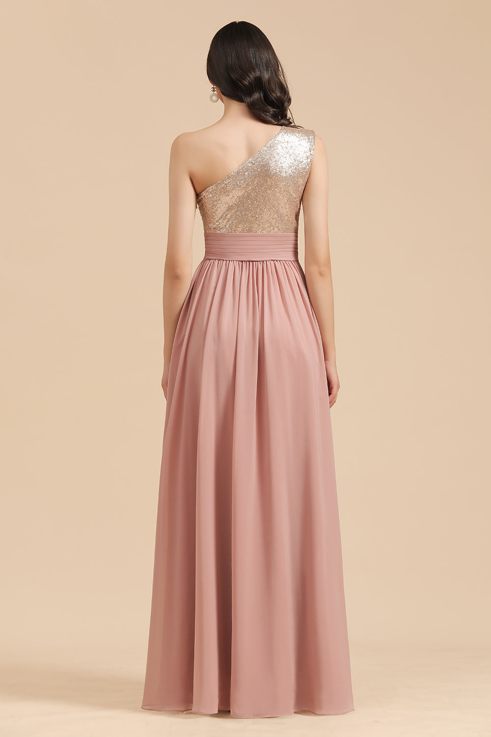 One Shoulder Sequins Dusty Rose Bridesmaid Dresses