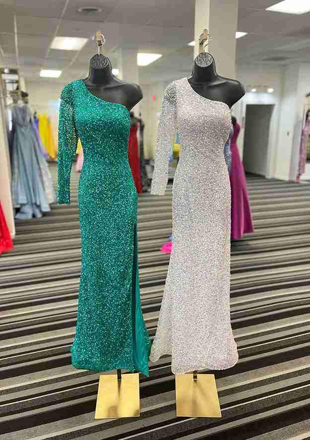 One-Shoulder Velvet Sequins Long/Floor-Length Prom Dress/Evening Dress With Split