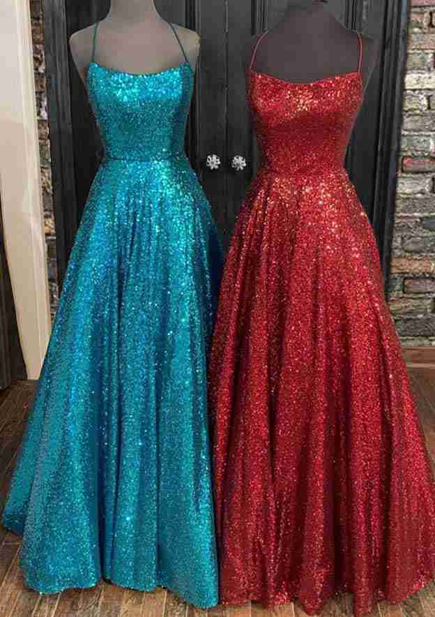 Princess A-Line Bateau Sleeveless Sequined Long/Floor-Length Prom Dress/Evening Dress