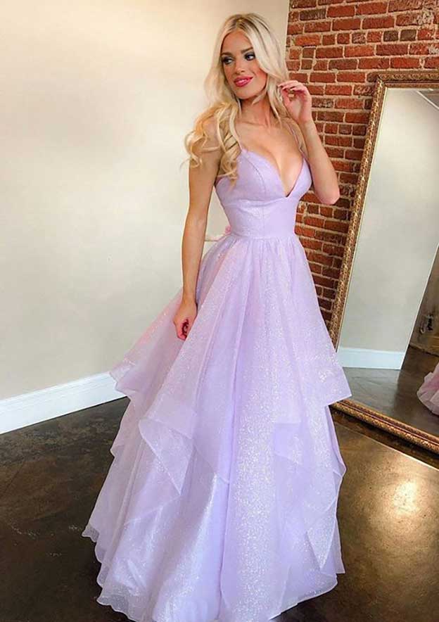 Princess Sweetheart A-Line Sleeveless Long/Floor-Length Tulle Sparkling Prom Dress/Evening Dress