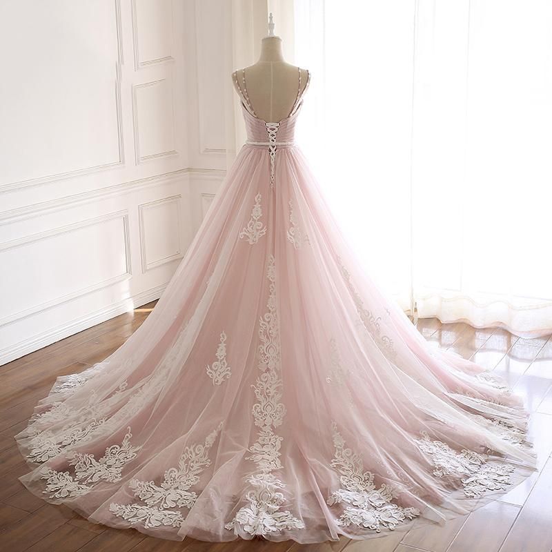 Princess Sweetheart Lace Pink Prom Dress Long Tulle Party Gowns