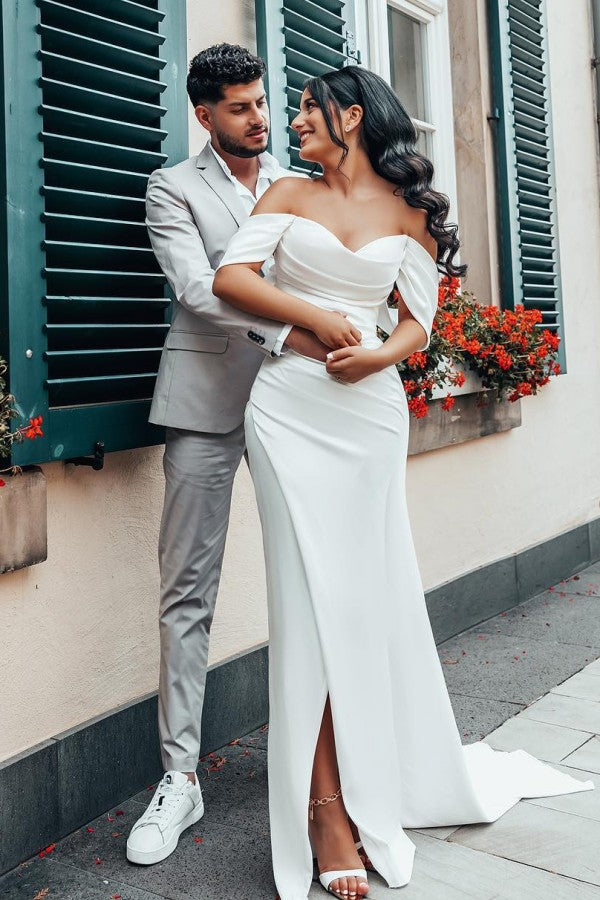 Pure White Wedding Dress Off-the-Shoulder Mermaid