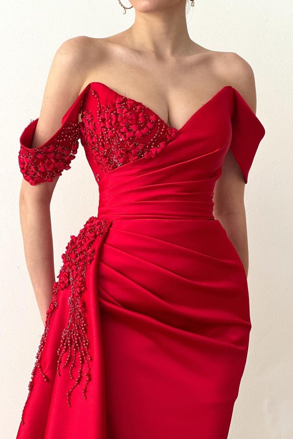 Red Off-the-Shoulder Prom Dress Mermaid With Ruffles