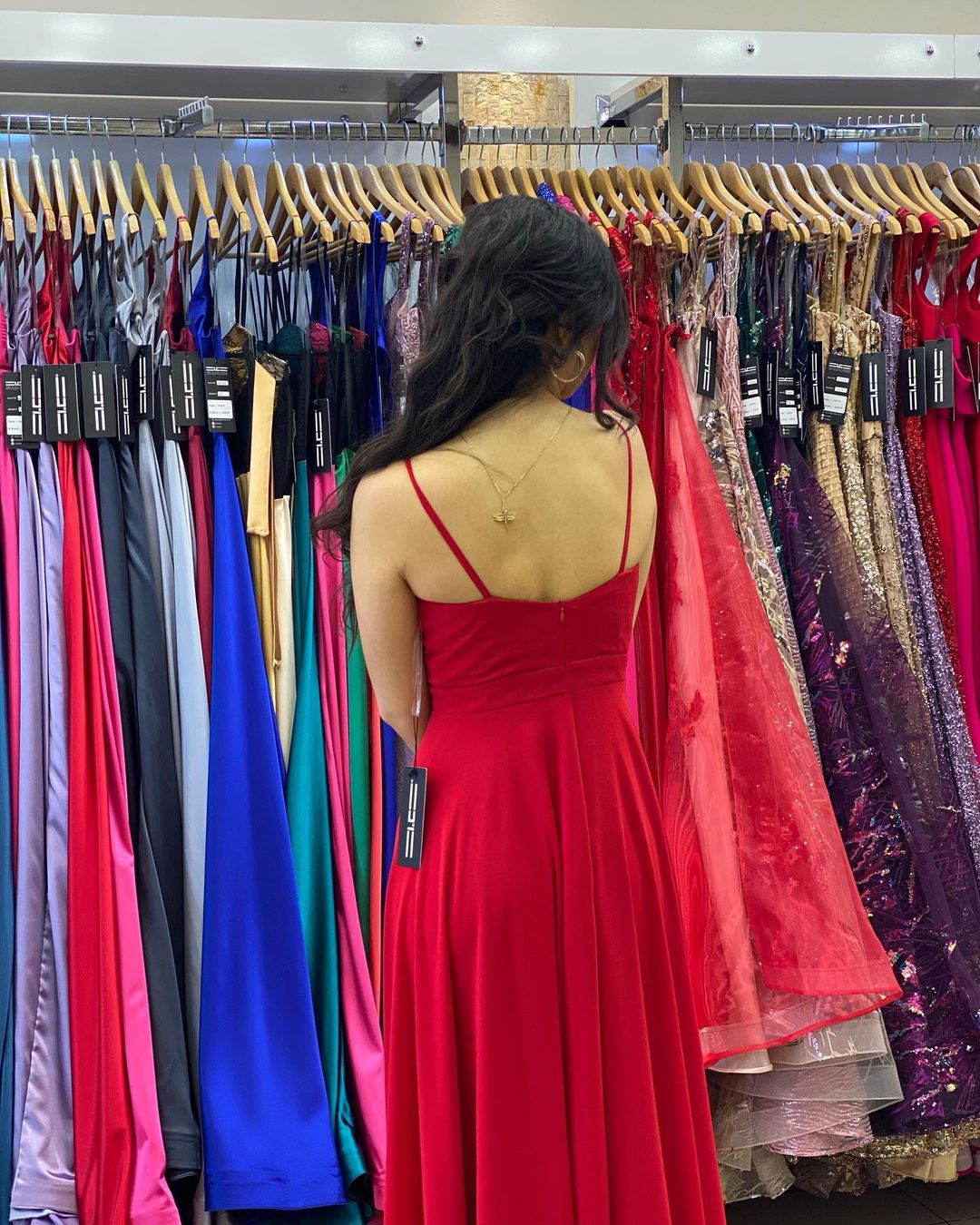 Red Spaghetti-Straps Slit Prom Dress Long On Sale