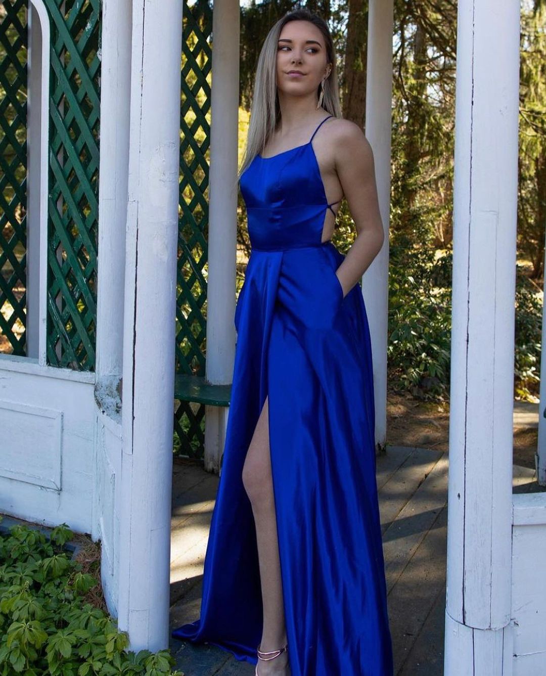 Royal Blue Spaghetti-Strap Prom Dress With Split