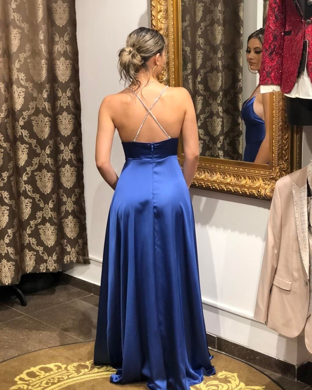 Royal Blue Spaghetti-Straps Prom Dress Long With Slit