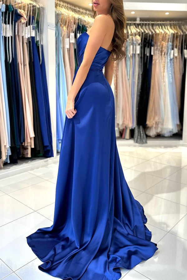 Royal Blue Sweetheart Prom Dress Split Long