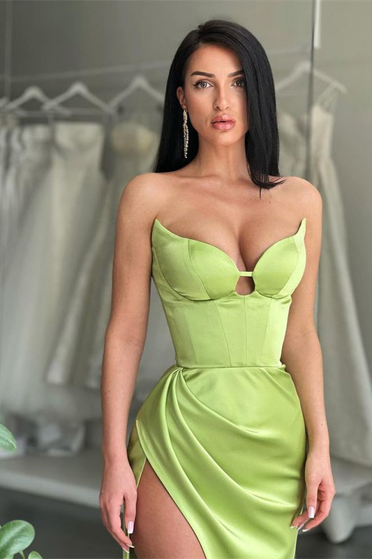 Sage Green Sweetheart Mermaid Evening Dress Sleeveless With Slit