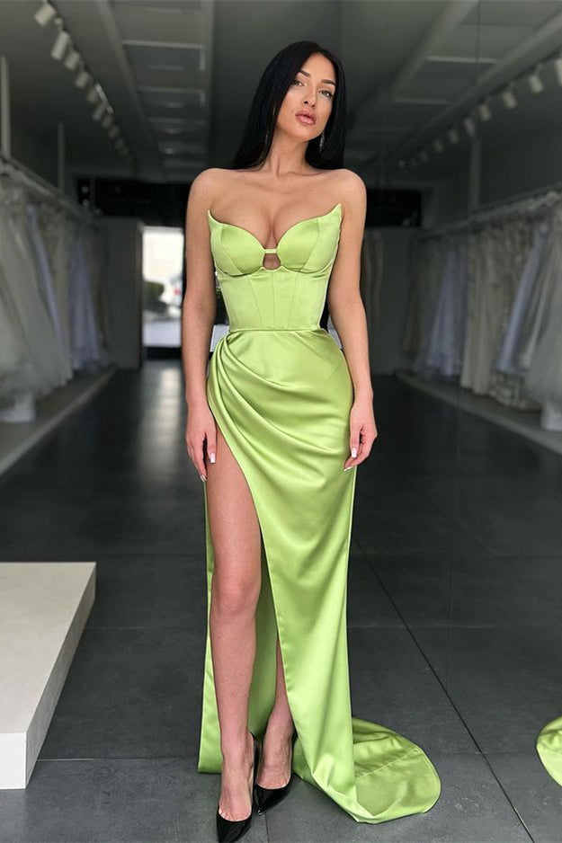 Sage Green Sweetheart Mermaid Evening Dress Sleeveless With Slit