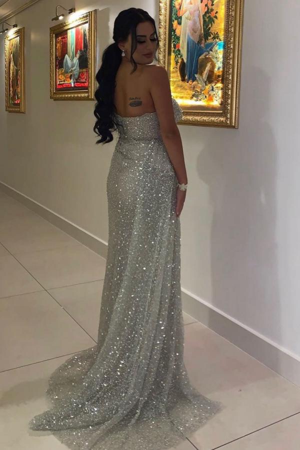 Sequins One Shoulder Mermaid Prom Dress With Slit