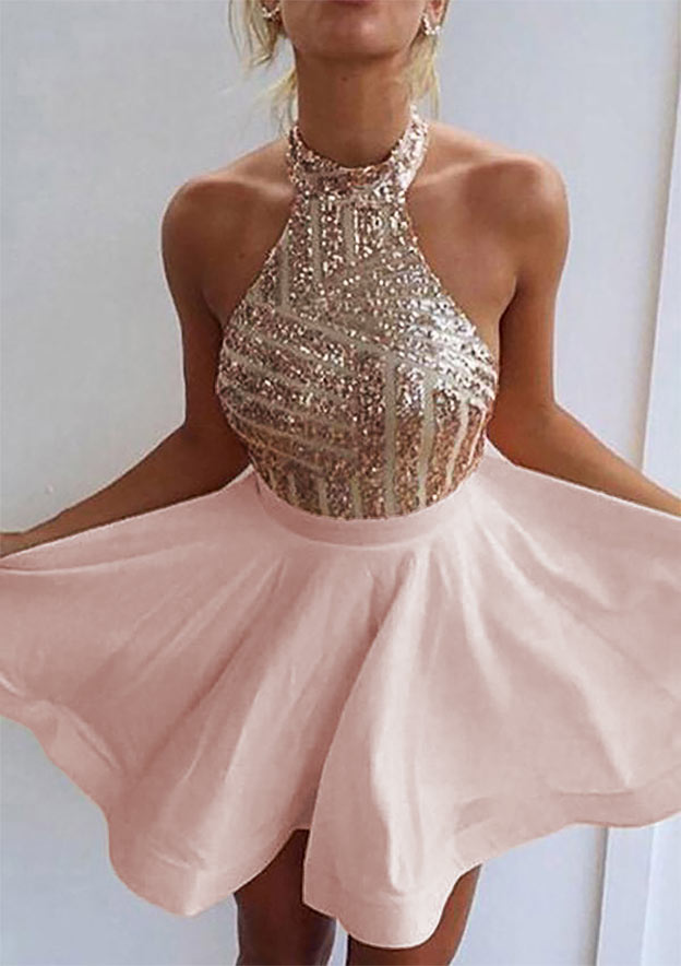 Sexy Cocktail Dress with Beaded A-Line/Princess High-Neck Short/Mini