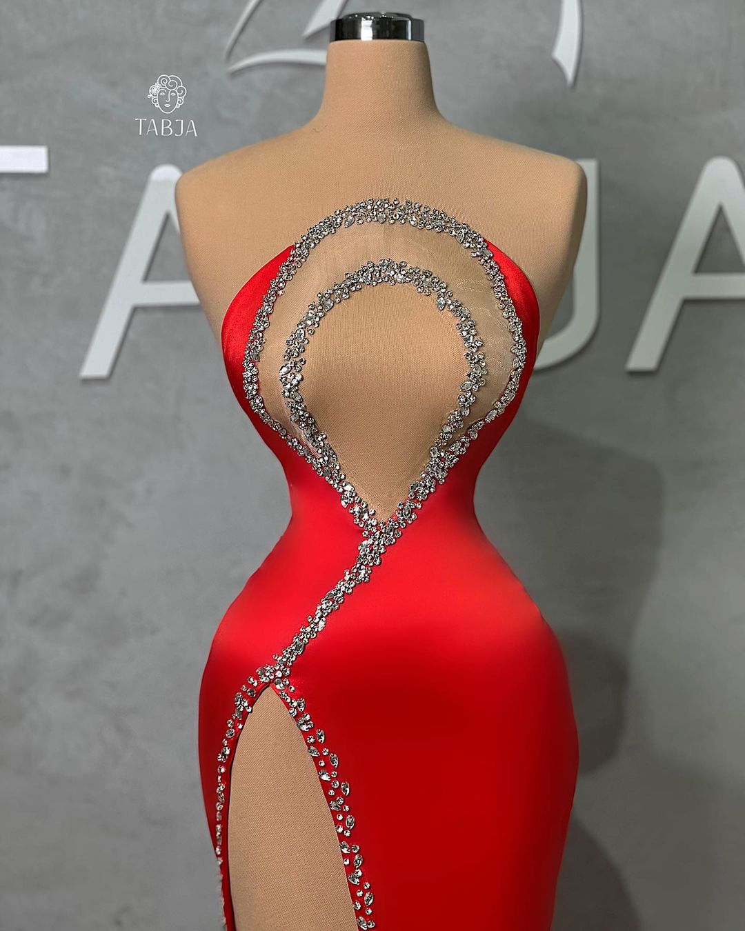 Sexy Long Red Mermaid Beaded Sleeveless Prom Gown with a Slit