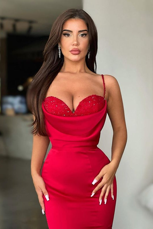 Sexy Red Spaghetti-Straps Mermaid Prom Dress Long On Sale