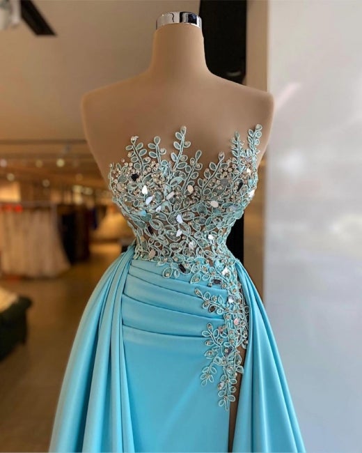 Sexy Sleeveless Sequins Mermaid Prom Dress with Detachable Train