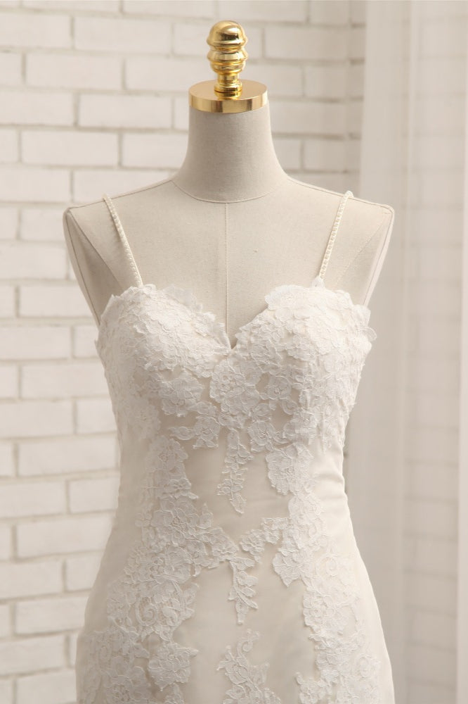 Sexy Spaghetti Straps Mermaid Wedding Dresses Sleeveless Lace Bridal Gowns With Appliques