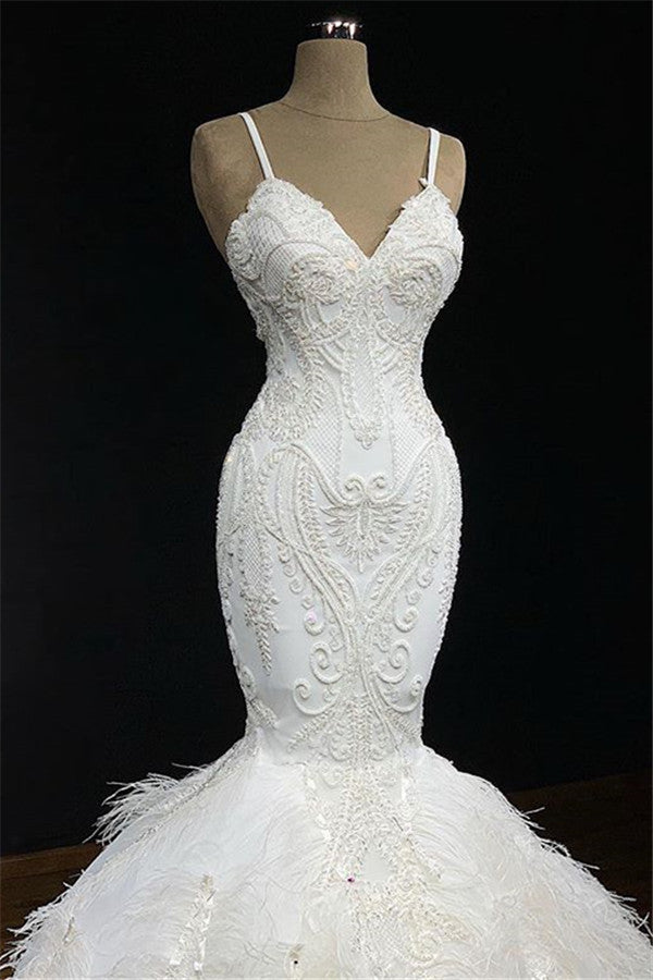 Sexy Spaghetti Straps Sleeveless White Wedding Dresses With Appliques Mermaid Sleeveless Bridal Gowns On Sale