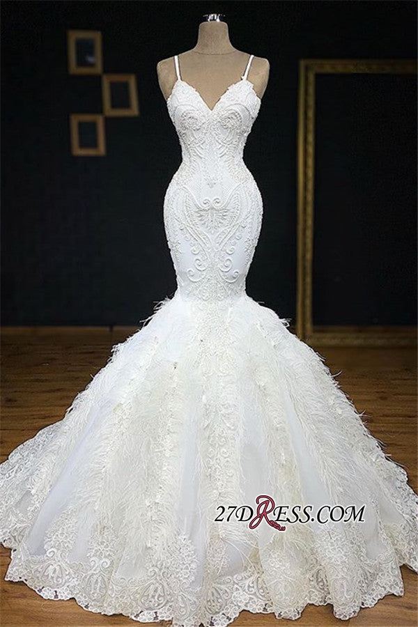 Sexy Spaghetti Straps Sleeveless White Wedding Dresses With Appliques Mermaid Sleeveless Bridal Gowns On Sale