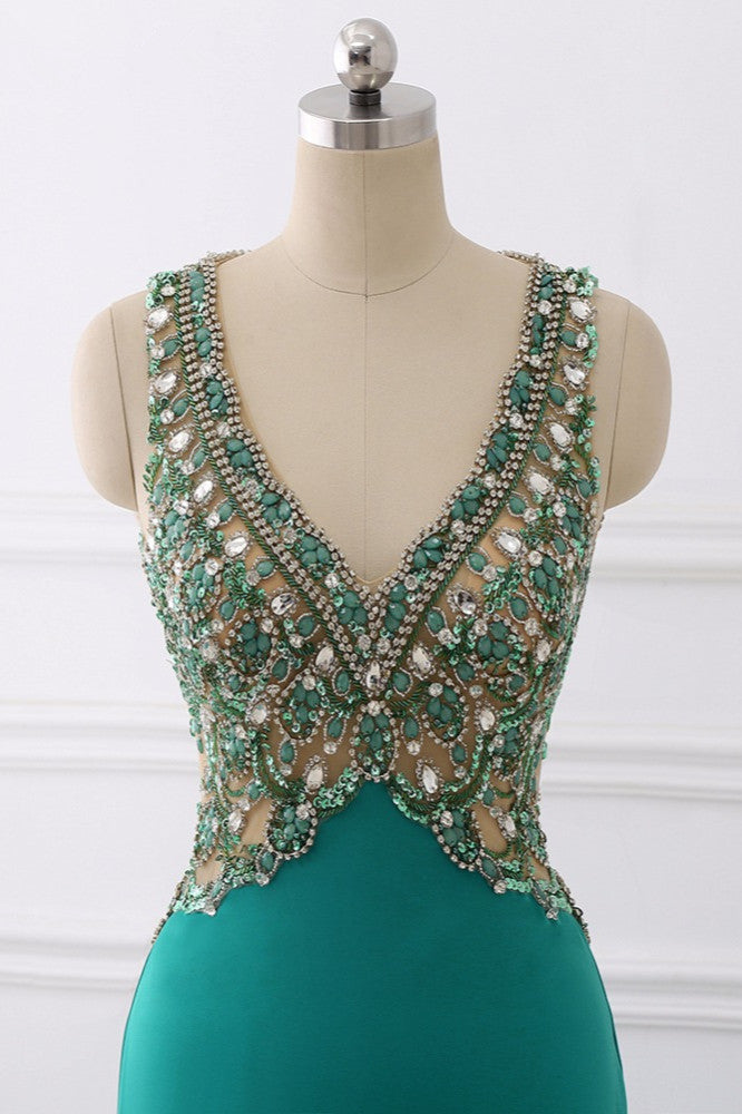 Sexy V-Neck Appliques Mermaid Prom Dresses Sleeveless with Crystals On Sale