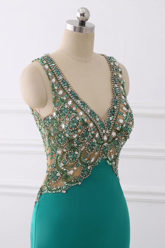 Sexy V-Neck Appliques Mermaid Prom Dresses Sleeveless with Crystals On Sale