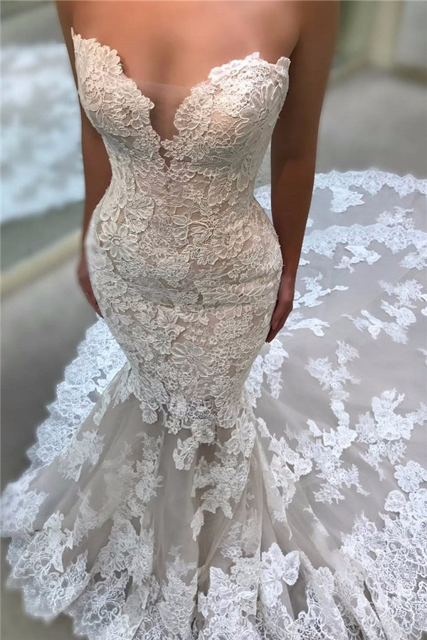 Sexy V-neck Long Mermaid Wedding Dress Lace