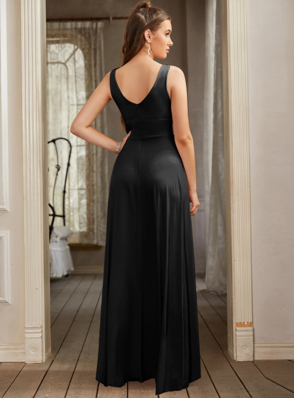 Fabulous Sexy V-Neck Sleeveless Floor Length Dress with Slit