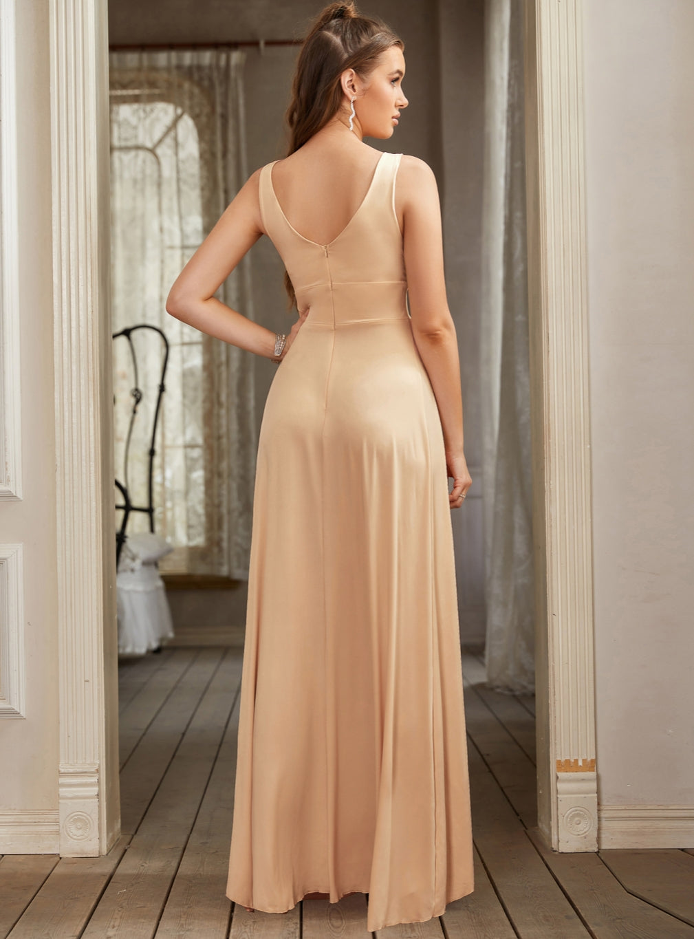 Fabulous Sexy V-Neck Sleeveless Floor Length Dress with Slit