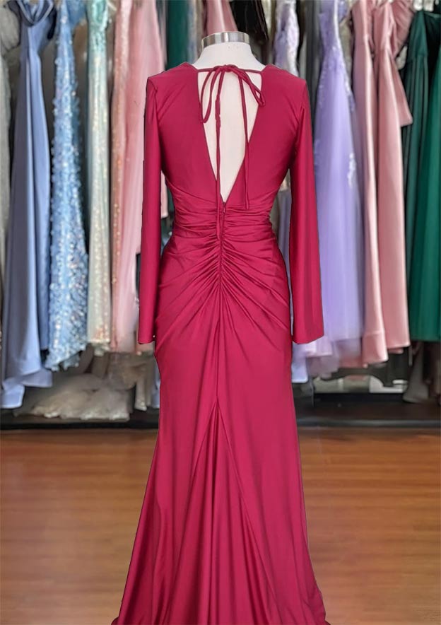 Sheath Column V-Neck Jersey Prom Dress/Evening Dress with Pleated Full-Length Skirt