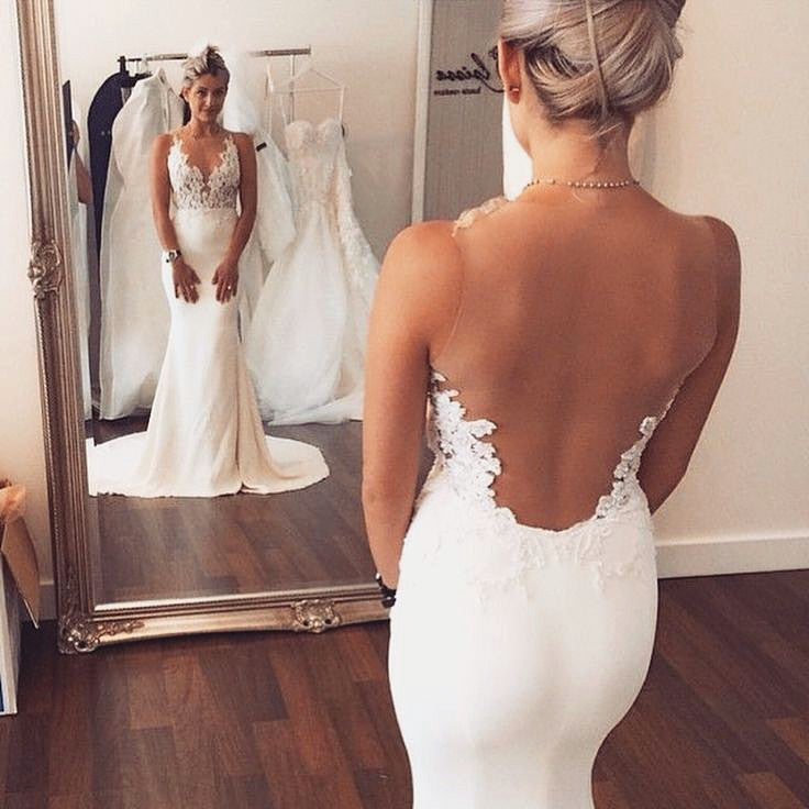 Sheer back Mermaid Wedding Dress Sleeveless Lace summer Beach Bridal Gowns