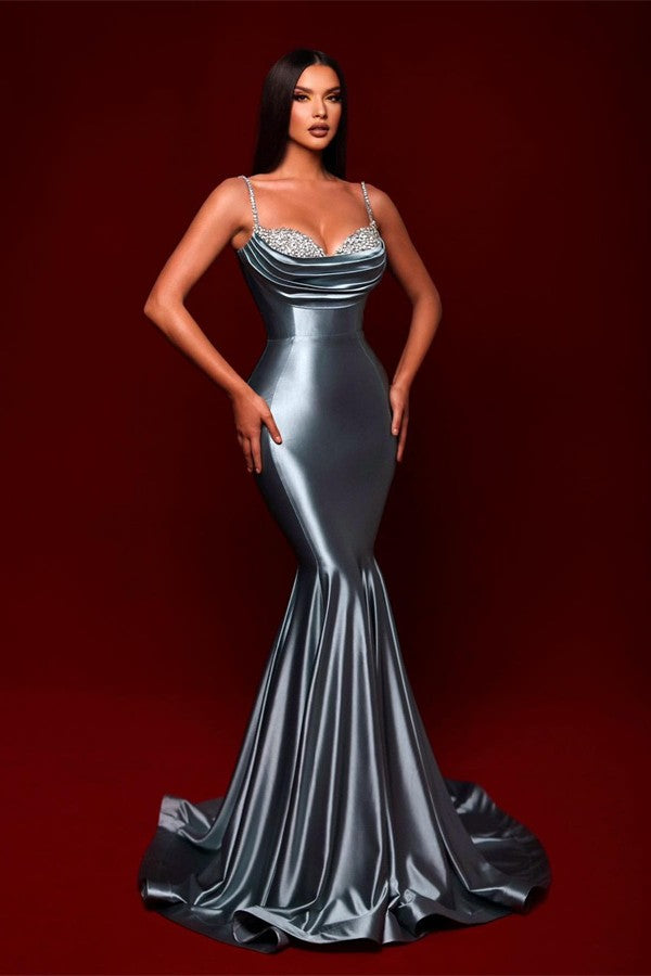 Silver Spaghetti-Straps Prom Dress Mermaid Sleeveless