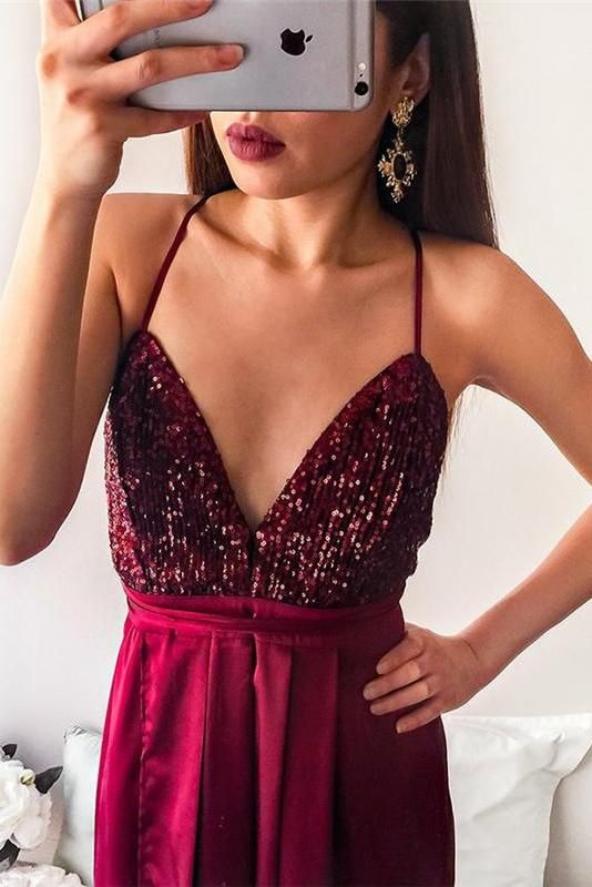 Simple Shining Sequins Applique Halter Prom Dresses Side slit Mermaid Sleeveless Chic Evening Dresses