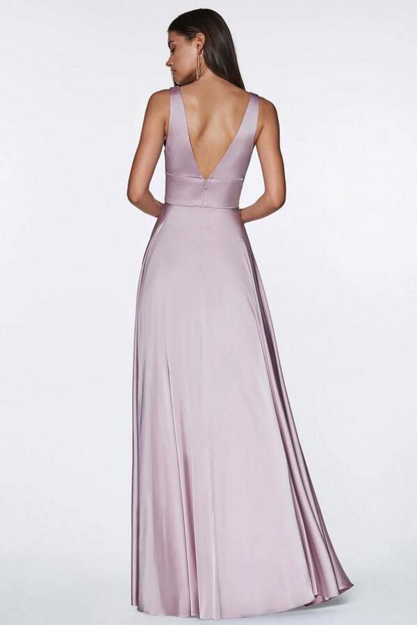 Simple V-neck Long Evening Dresses With Side Slit