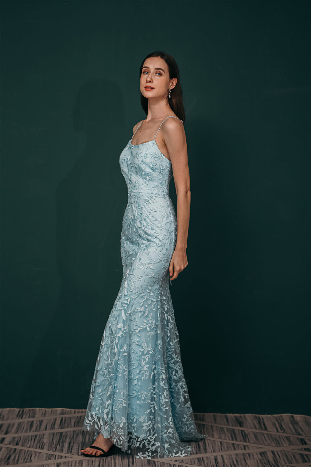 Sky blue Lace Criss-cross back Mermaid Prom Dress